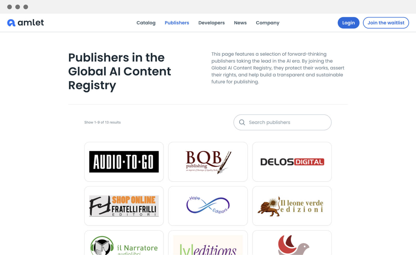 Amlet publisher screen